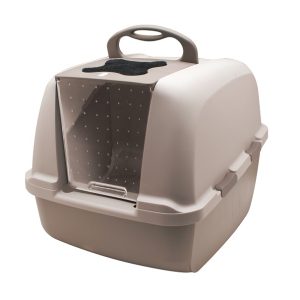 Catit Jumbo Hooded Cat Pan - Warm Gray - 57 cm L x 46 cm H x 43 cm W (22.4 in x 18.3 in x 17 in).